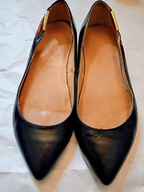 Aldo Black Pointed Ballet Flats with Gold Trim